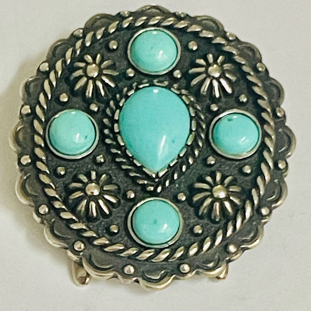 VTG CAROL FELLEY STERLING SILVER TURQUOISE SOUTHWEST PENDANT SLIDE Clip 15 G